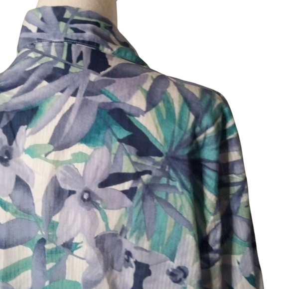 Vintage Alfred Dunner Tropical Botanical Print Blue Gingham Contrasting Cuff 20 - Picture 6 of 8